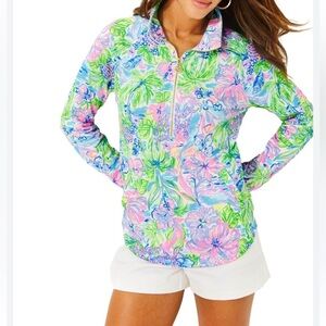 Lilly Pulitzer Skipper Popover  1/2 Zip Coconut Jungle Sz XS Tropical Cotton